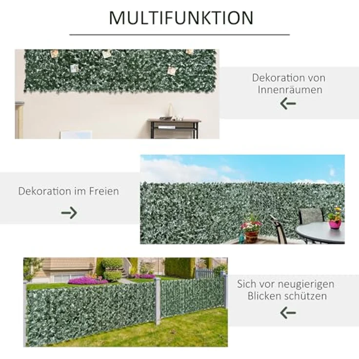 Outsunny Künstlicher Hecken Sichtschutz, UV Geschützt Sichtschutz, Grün Balkon Sichtschutz, Zaun Sichtschutzgitter mit Blättern, Hecken Zaun, WandKünstliche 240 x 100 cm für Garten Hochzeit – Bild 4