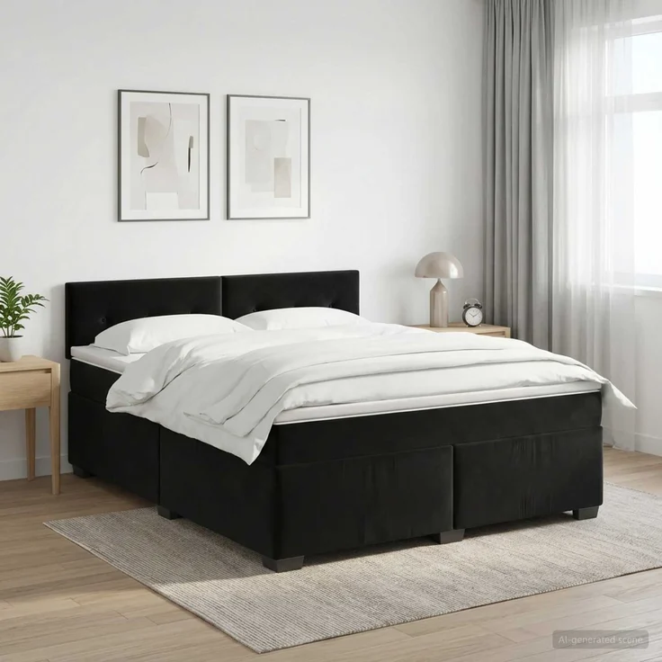 vidaXL Boxspringbett mit Matratze Schwarz 160 x 200 cm Samt 3450748 – Bild 1
