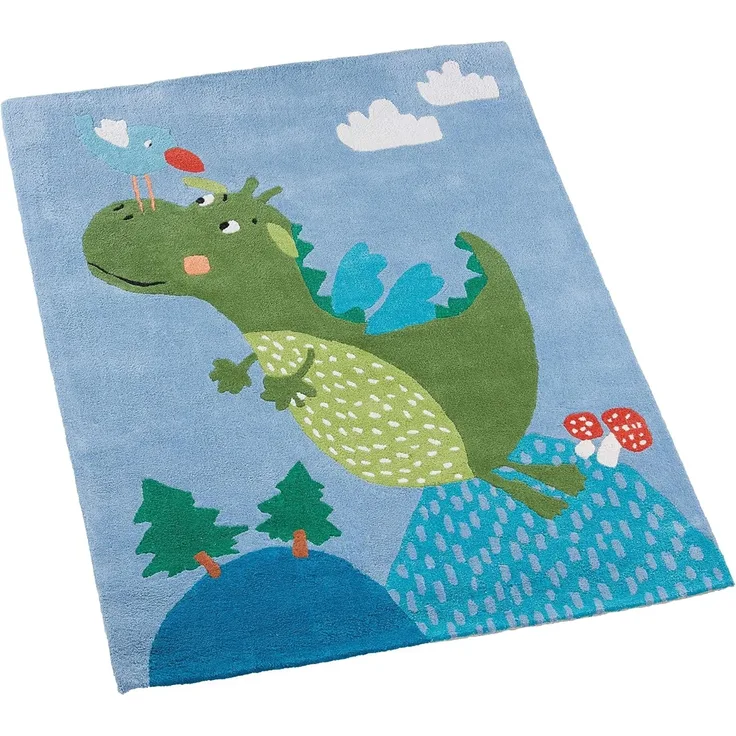 Kinderteppich 100% Baumwolle in Handarbeit hergestellt, Drache, 100x130 cm