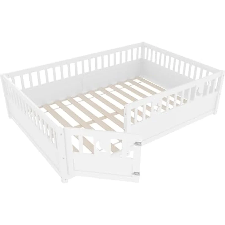 Ball & Cast Bodenbett (140x190 cm), Kids Bed und Jugendbett mit Stern- & Monddekoration, Kinderbett 90x200 mit rausfallschutz, Weiß – Bild 7