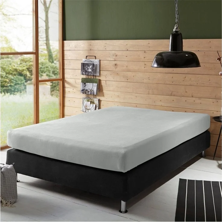 Erwin Müller 'Freising' Spannbettlaken, Gummizug: Rundumgummi, 1 Stück, Elasthan-Jersey-Stretch Uni, Grau, Boxspringbett | 90x190 - 100x220 cm – Bild 3