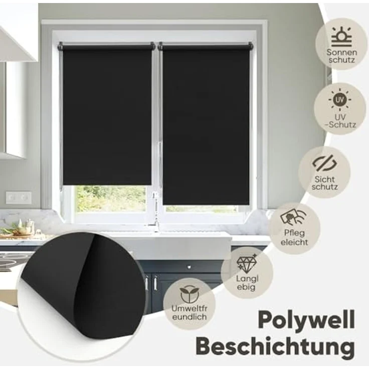 Rollo Seitenzugrollo Verdunkelungsrollo ohne Bohren verdunkelnd Rollo, Sekey, verspannt, Klemmfix, Seitenzugrollo,Sonnenschutz & Sichtschutz,Bestellbreite = Stoffbreite – Bild 2