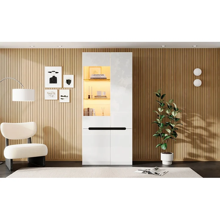 ZUBALIYA Vitrine 80x35 cm mit LED-Beleuchtung mit Sicherheitsgeländer in Weiß, ideale Lösung für kleine Räume, robuste Verarbeitung, langlebige Materialien, einfache Selbstmontage – Bild 6