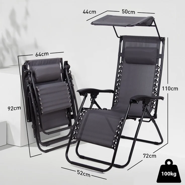 Todeco Liegestuhl klappbar mit Sonnenschutz, Sonnenstuhl mit abziehbare Kissen, Max Belastbarkeit 100kg, Strandliegestuhl leicht, Grau – Bild 7