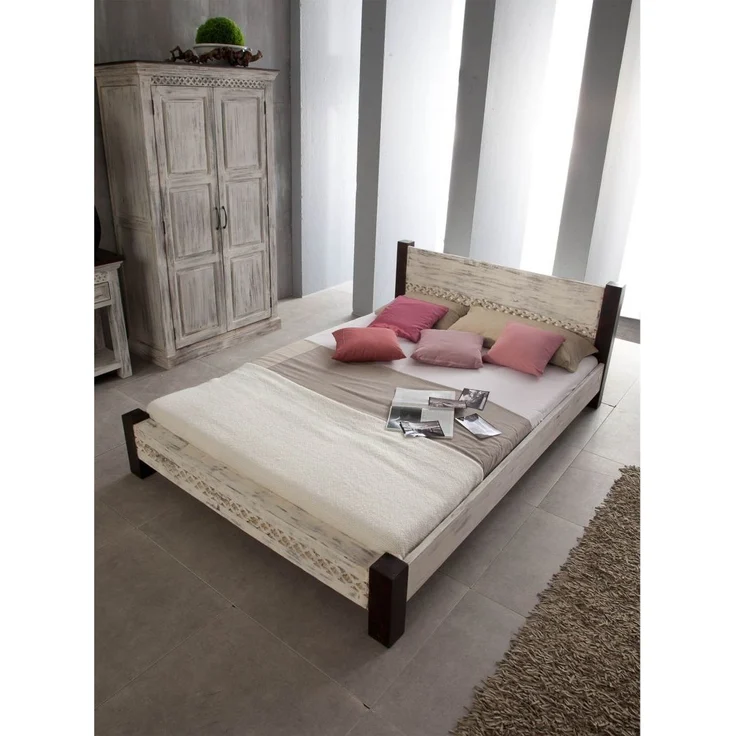Bett Mango / Akazie 140x200x75 weiß gewachst CASTLE-ANTIK #403 – Bild 2