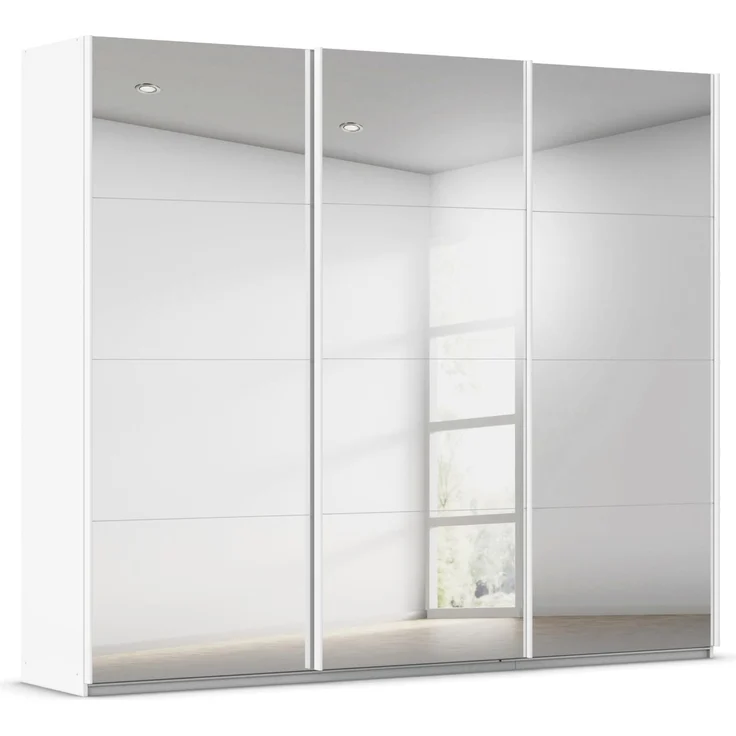 Rauch Möbel Kulmbach, Kleiderschrank mit Schwebetüren für Schlafzimmer, Kinderzimmer, Flur, 3-türig, mit Spiegel und Soft-Close-Funktion, Zubehör Premium, Farbe Weiß, Breite 271 cm