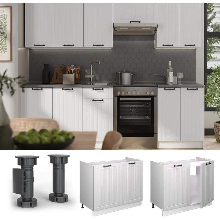 Spülenunterschrank Fame-Line Weiß Landhaus/Weiß 100 cm ohne Arbeitsplatte Vicco – Bild 4