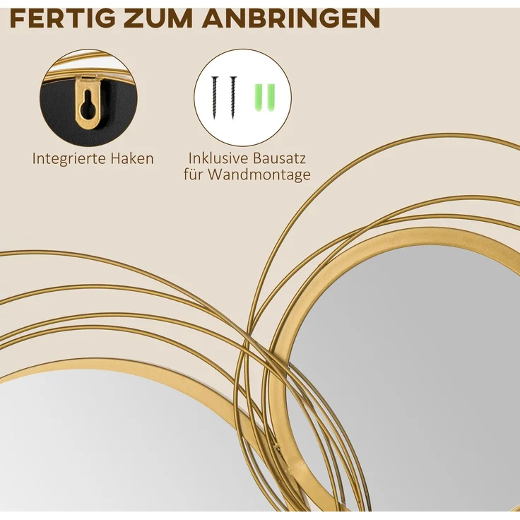 Spiegel-Set Wanddekoration mit 4 runden Spiegeln für Wohnzimmerdeko, eleganter Wandschmuck aus Metall--Gold--107x4x56cm--YOUDENOVA – Bild 5
