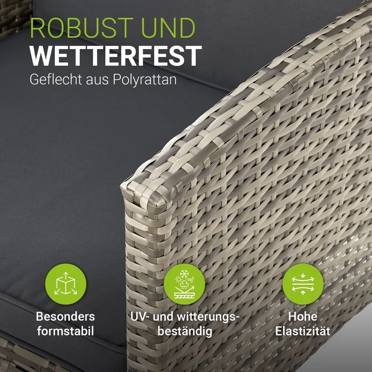 Juskys 'Turin' Outdoor Sitzgruppe für 7 Personen, Polyrattan, 120 x 70 cm, Grau – Bild 6