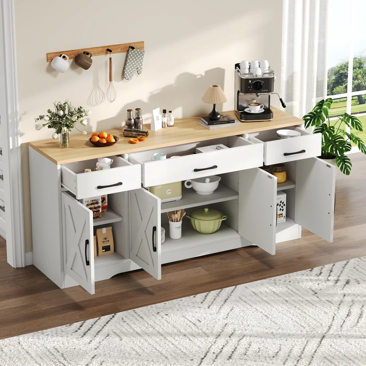 Sideboard MDF mit 3 Schubladen & 4 Türen 160x37x75 cm, Weiß – Bild 4