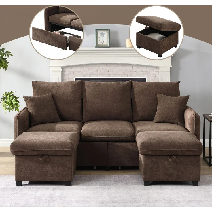 DESVIAE Sofa mit Schlaffunktion und Stauraum, Chenille, Braun, 188 x 186 x 86 cm – Bild 7