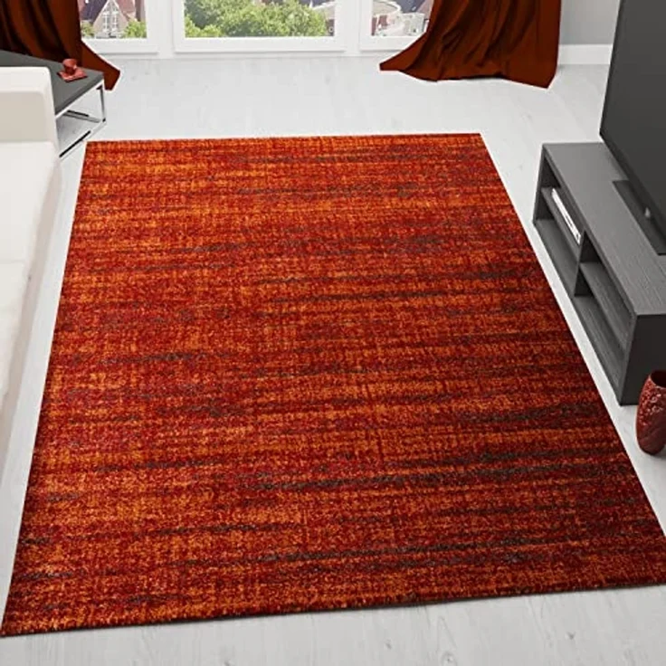 Vimoda Teppich Wohnzimmerteppich Rot dicht und weich, Rechteckig, Höhe: 19 mm, Sehr Dicht & soft meliert, Teppich Terracotta (Feuer Farbe) – Bild 1