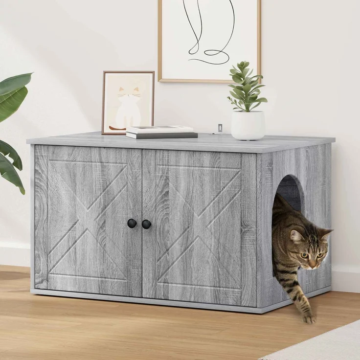 vidaXL Katzenhaus Graues Sonoma 85 x 55 x 50 cm Holzwerkstoff 8000731 – Bild 1