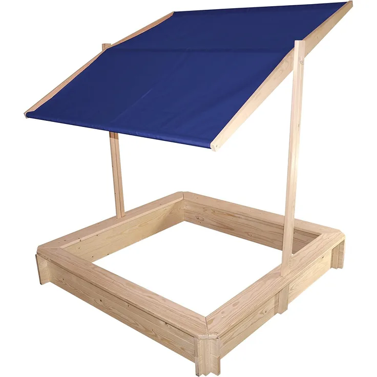 Beluga Spielwaren Sandkasten mit Dach, Holz Natur/Blau, 118 x 118 x 118 cm