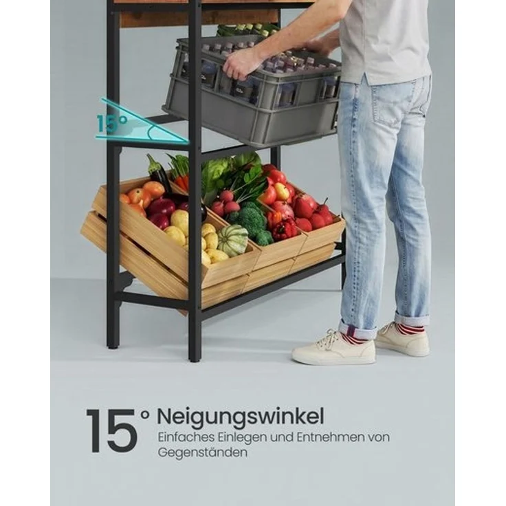 SONGMICS Getränkekistenregal, 2 Ebenen für 6 Kisten, mit 3 Ablagen, Stahl, Getränkeregal, braun-schwarz – Bild 3