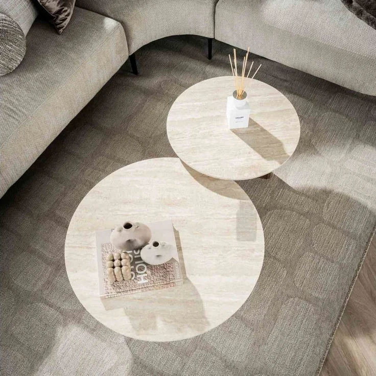 Couchtisch 2er-Set Joradis, Keramik Travertin-Optik, rund, modern, beige, nachhaltiges Design – Bild 2