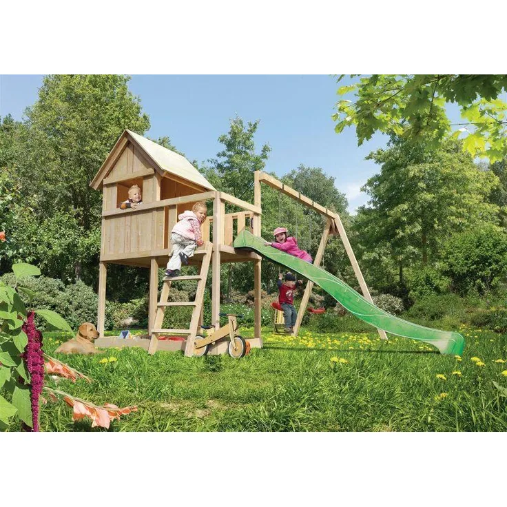 Karibu Kinderspielhaus Frieda Set Aktion2 naturbelassen mit Anbau