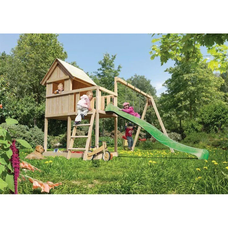 Karibu Kinderspielhaus Frieda Set Aktion2 naturbelassen mit Anbau – Bild 1