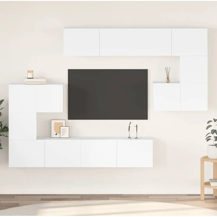 8-tlg. TV-Schrank, Lowboard TV Set Weiß Holzwerkstoff