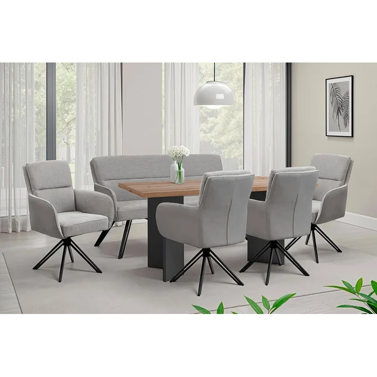 byLIVING Bank Tino/Webstoff und Mikrofaser Bezug und Gestell in schwarz/Aufgedoppelter Rücken/Küchenbank, Sitzbank, Esszimmerbank/B 160 x H 94 x T 67 cm (Hellgrau) – Bild 2