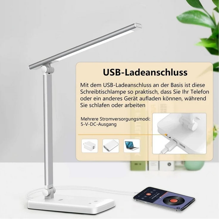 Fine Life Pro LED Schreibtischlampe LED Dimmbare Tischleuchte 15W Tischlampe, Augenschutz-Modus, LED fest integriert, USB-Anschluss – Bild 3