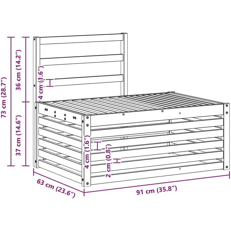 vidaXL Outdoor End Sofa Natur 91 x 63 x 73 cm Massivholz Akazie 900504 – Bild 10