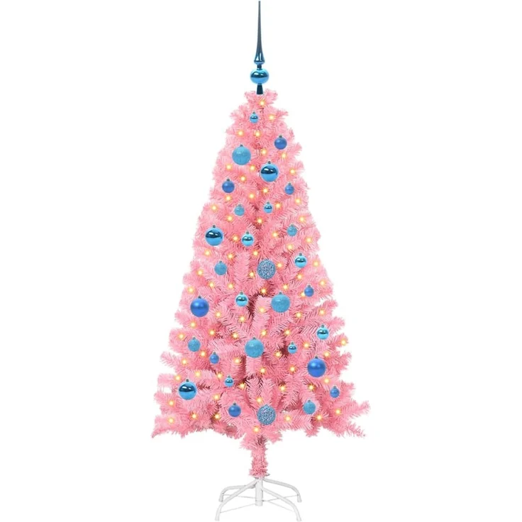 vidaXL Weihnachtsbaum mit LED-Beleuchtung Rosa 150 cm PVC und Stahl 3396423 – Bild 3