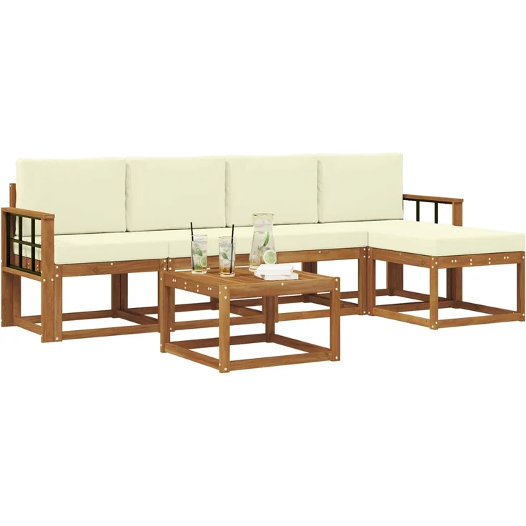 vidaXL Outdoor-Sofagarnitur 6 stk. 5-Sitzer Natur und Creme 3366298 – Bild 3