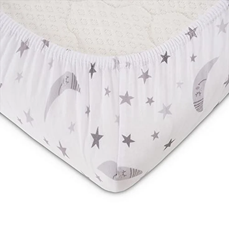 FabiMax BIO-Jersey Spannbettlaken für Laufgitter 75x100 cm, weiß / graue Monde – Bild 3