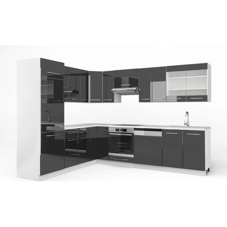 Eckküche Fame-Line Anthrazit Hochglanz/Weiß 287 x 227 cm ohne Arbeitsplatte Vicco – Bild 1