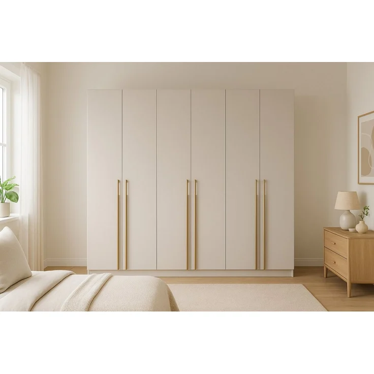 Deine Möbel 24 Kleiderschrank MIRELO 6-türig Drehtürenschrank mit goldfarbenen Griffen 230x210x57 cm (Set, 1-St, Einzelmöbel – frei kombinierbar mit weiteren Möbeln der Serie MIRELO) in Weiß Matt, Schwarz Matt und Cashmere – Bild 2