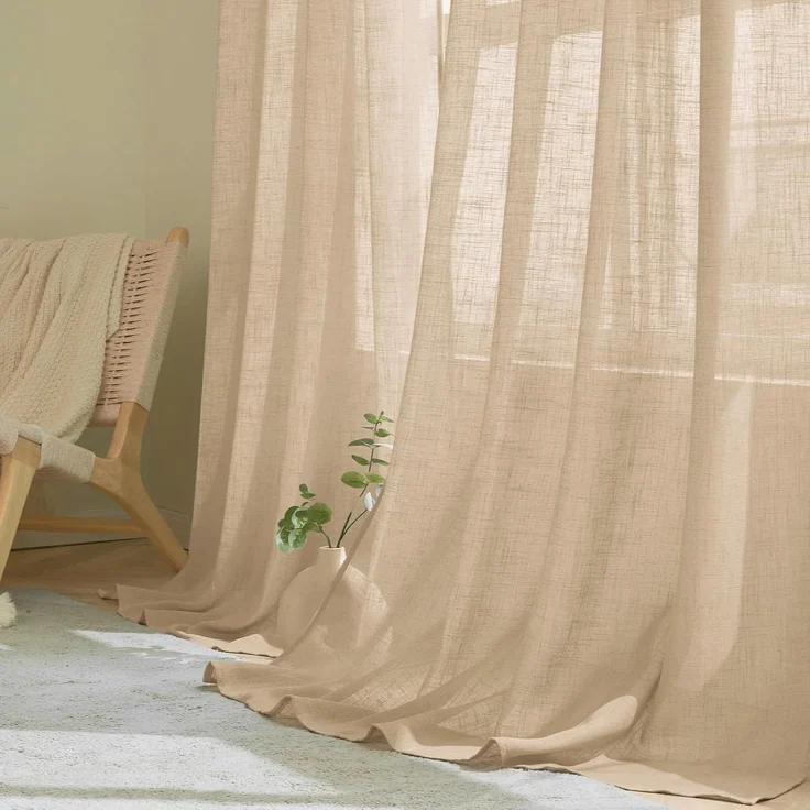 Woaboy Transluzider Vorhang für Wohnzimmer mit Ösen 2er Set 140x225cm Beige – Bild 7