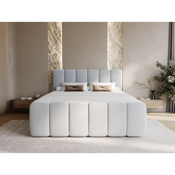 GRAINGOLD Cloud Boxspringbett 140x200, Bett mit Bettkasten, Velour-Stoff, mit Kopfteil, Grau – Bild 4