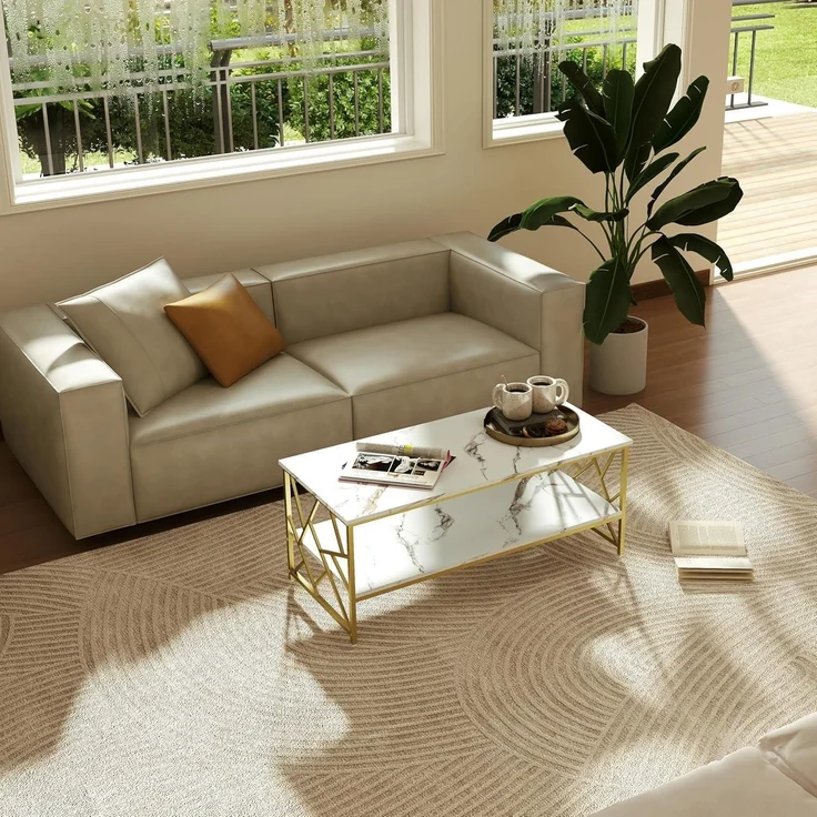 Wohnzimmertisch Weiß Marmor Couchtisch mit Stauraum Gold Tisch – Bild 6