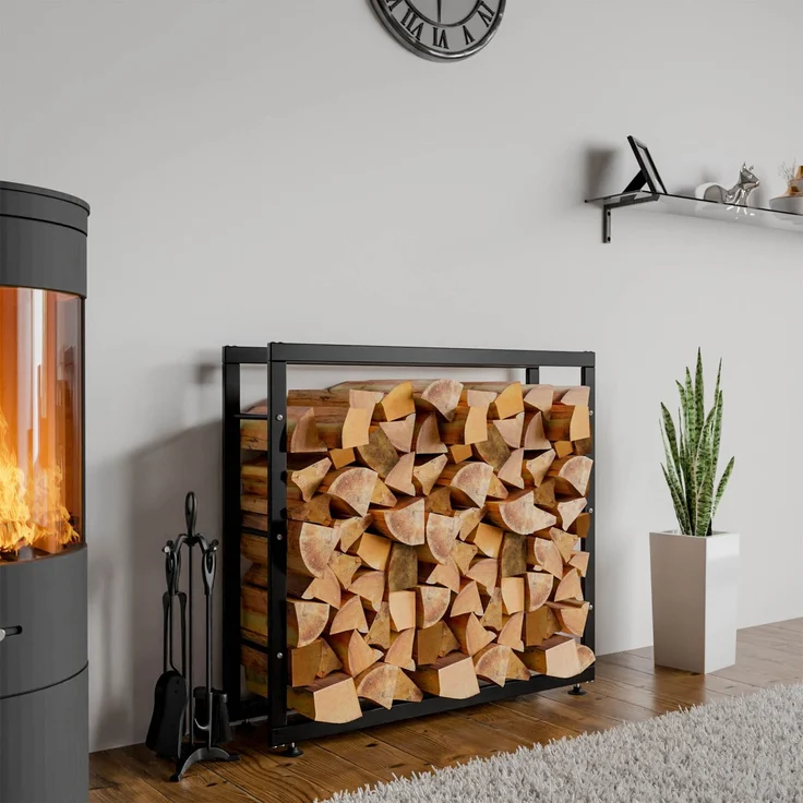 DELUKE® Kaminholzregal innen Metall SATLO - für Feuerholz Brennholzregal innen Kaminholzständer Kaminholzhalter Feuerholzregal InnenSchwarz, 25x100x80cm – Bild 2