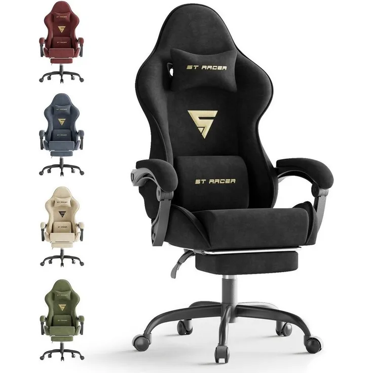 Ferghana Gaming-Stuhl Gaming-Stuhl: Kopfstütze, Lendenkissen, Armlehnen, Fußstütze (Packung), Ergonomischer PC-Stuhl,Rückenlehne 90°-125°