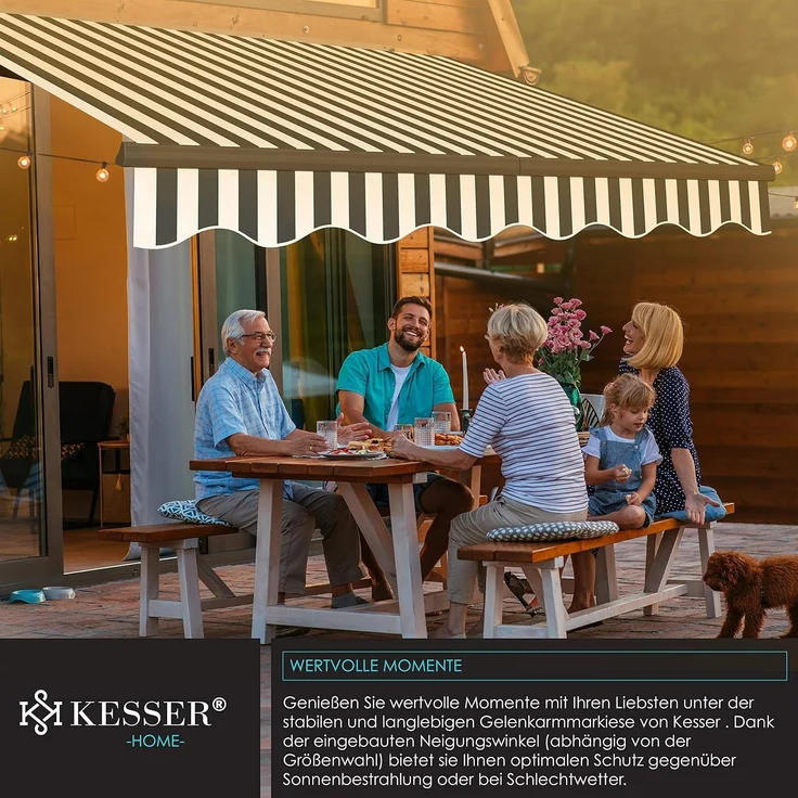 KESSER® Gelenkarmmarkise Markise Gelenkmarkise 300x250 cm Terrassenmarkise Klemmmarkise Sonnenmarkise inkl. Wandhalterung Sonnenschutz Balkonmarkise wasserabweisend Alu/Polyester, Weiß/Anthrazit – Bild 6