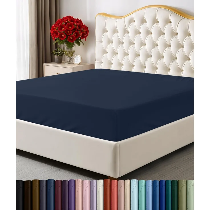 Utopia Bedding Spannbetttuch – Bettlaken – Tiefe Tasche – weiche Mikrofaser – schrumpf- und lichtbeständig – pflegeleicht – nur 1 Spannbetttuch (Marineblau)