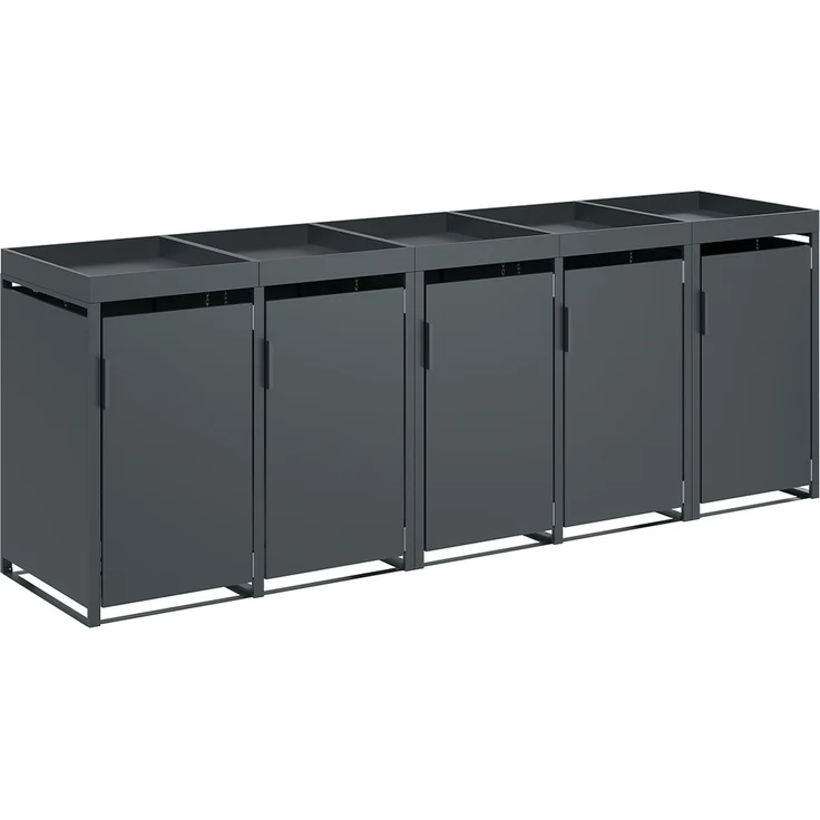 STEELSØN 'Thoria' Mülltonnenbox 5er je 120 Liter, anthrazit, Mülltonnenverkleidung aus Stahl, wetterfest, 111x62x294,5 cm, Müllbox mit Pflanzendach für 5 Tonnen – Bild 13