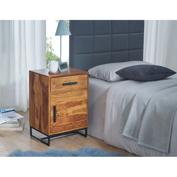 FINEBUY Nachttisch FB86252 (45x35x65 cm Massivholz Metall, Industrial), Nachtkästchen mit Schublade, Nachtkonsole Modern – Bild 2