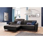 KAWOLA Sofa YORK Leder Life-line grey Recamiere links Fuß Metall schwarz 85 x 180 x 284 cm