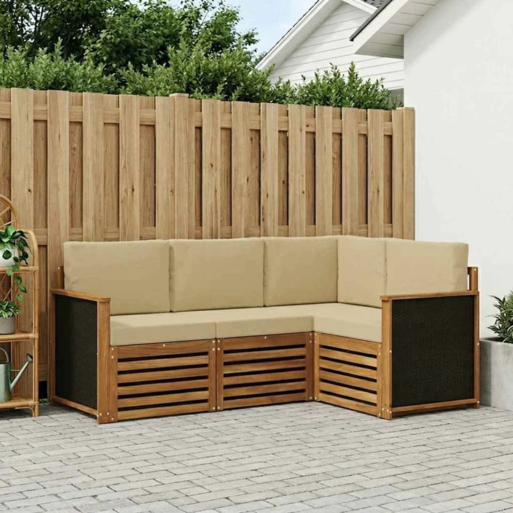vidaXL Outdoor-Sofagarnitur 4 stk. 4-Sitzer Natur und Beige 3384284 – Bild 1