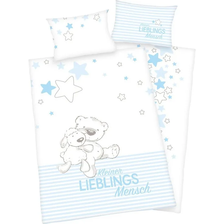 Baby Best Flanell Bettwäsche-Set Lieblingsmensch blau 100x135 cm