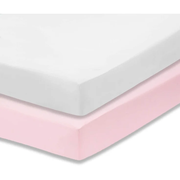 Dudu N Girlie Spannbettlaken für Kinderbett, 100% Baumwolle, 70x140 cm, Weiß/Rosa, 2-teilig