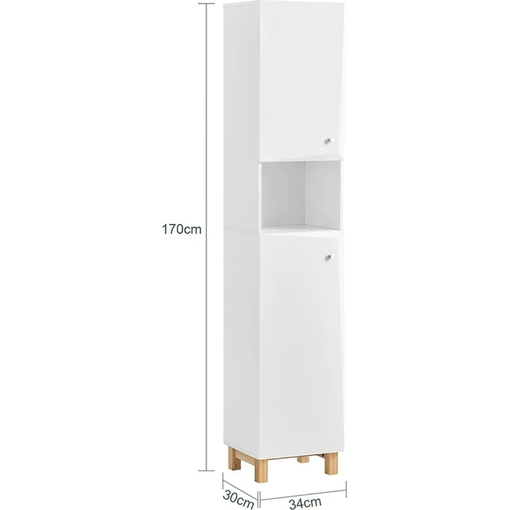 SoBuy BZR91-W Badezimmer-Hochschrank, MDF, Lackiert, Weiß, 34 x 170 x 30 cm – Bild 3