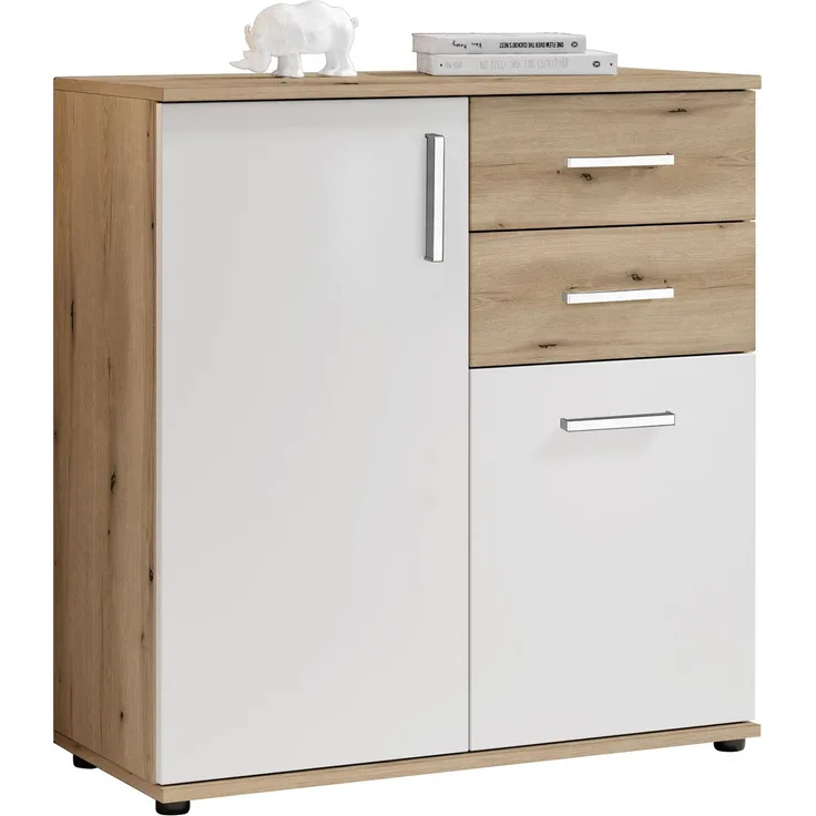 Kommode >BC 1040< 2 Türen, 2 Schubladen, eiche rustica Dekor / weiß - 80x84x35cm (BxHxT)