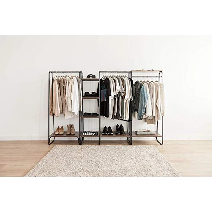 Iris Ohyama Kleiderständer mit Holzregalen, 4 Ebenen, Schwarz, Modernes, Robuster Rahmen, rutschfest, Für Schlafzimmer, Studio, Schrank, Kleidung & Schuhe, Wäscheständer, Einfacher Aufbau, PI-B3 – Bild 7