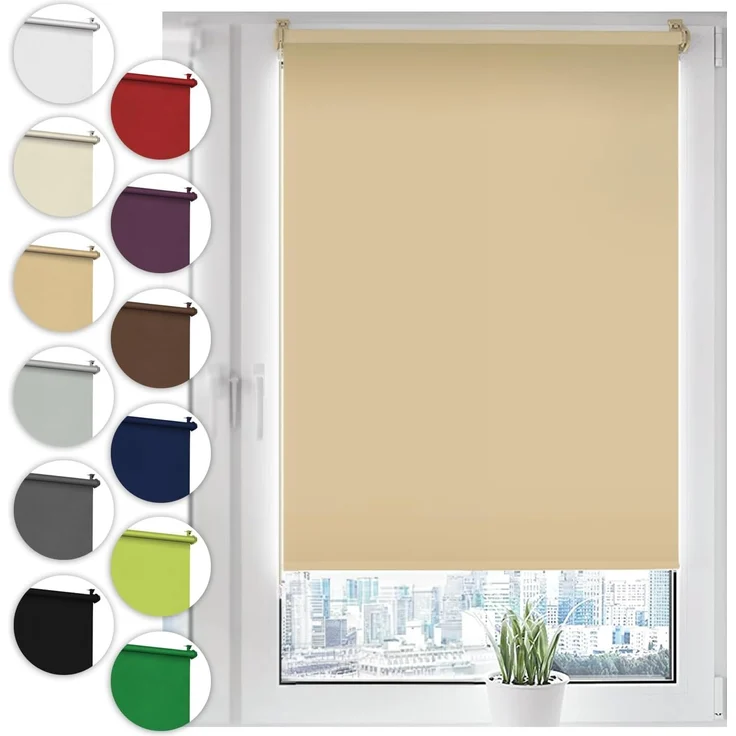 Verdunkelungsrollo Klemmfix ohne Bohren 50x210 cm Beige Verdunklungsrollo Fensterrollo Rollo Seitenzugrollo Klemmrollo für Fenster & Tür – Bild 1