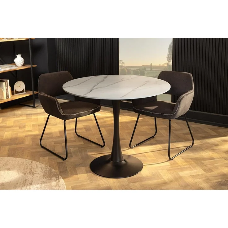 riess-ambiente Esstisch LYON 80cm weiß/schwarz - Keramik, Säulenfuß, zeitlos, kompakt, rund (Einzelartikel, 1-St), Eleganter Bistrotisch - idealer Mittelpunkt für Küche oder Wohnzimmer – Bild 4