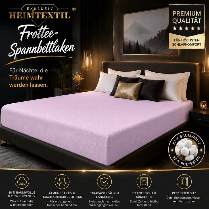 EXKLUSIV HEIMTEXTIL Frottee Spannbettlaken 120 x 200 cm Flieder – Bild 2